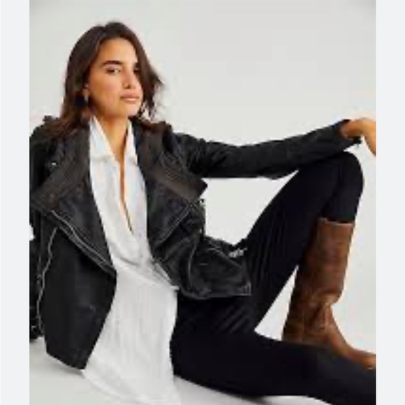 We The Free People Cleo Vegan Leather Black Moto Jacket women’s Small - Picture 1 of 11